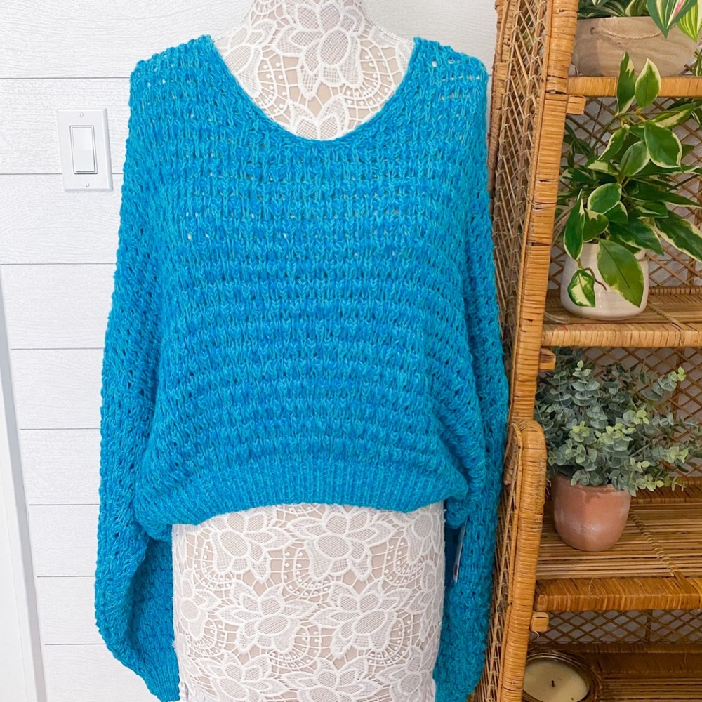 NWT Free People Coconut Loose Weave Sweater Teal - Picture 11 of 12